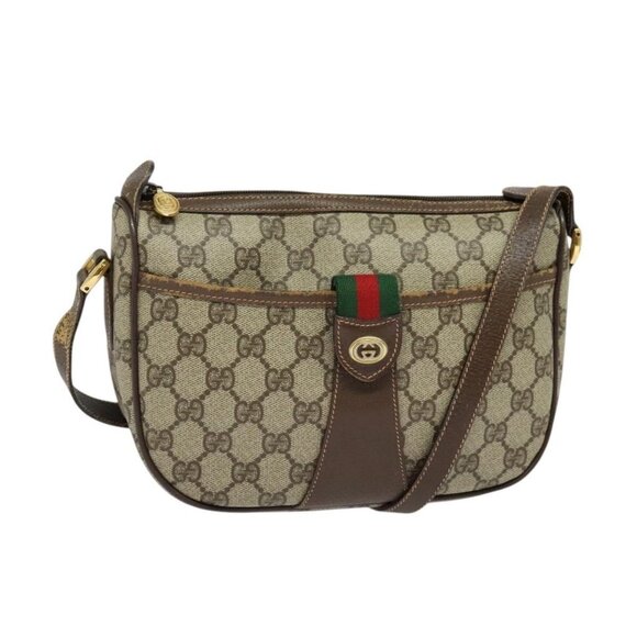 GUCCI GG Supreme Web Sherry Line Bag PVC Brown Gold 89 02 032 Auth 126024 - Picture 1 of 16